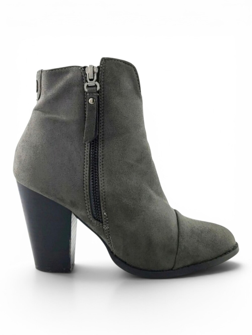 Bucco Women's Ankle Boots Booties Faux Suede Moto Block Heel Zip Detail Grey 7.5